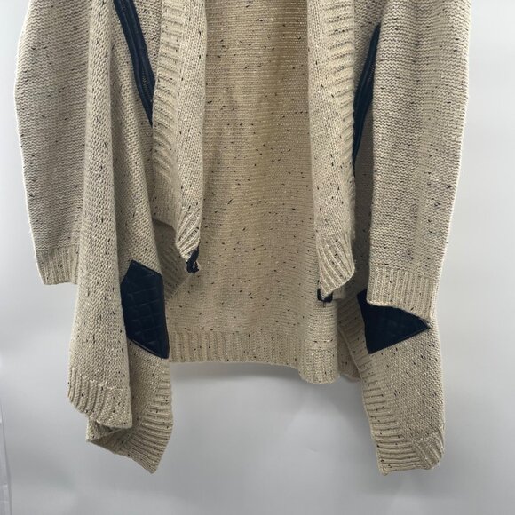 RENJO Womens Knit Cardigan Open Front Faux Leather Pockets Size Large - Picture 3 of 9